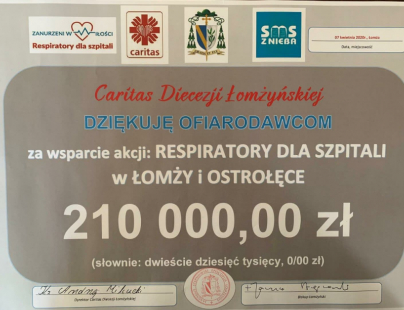 Ostrołęka: Dyrekcja Mazowieckiego Szpitala Specjalistycznego dziękuje za zbiórkę pieniędzy na respirator