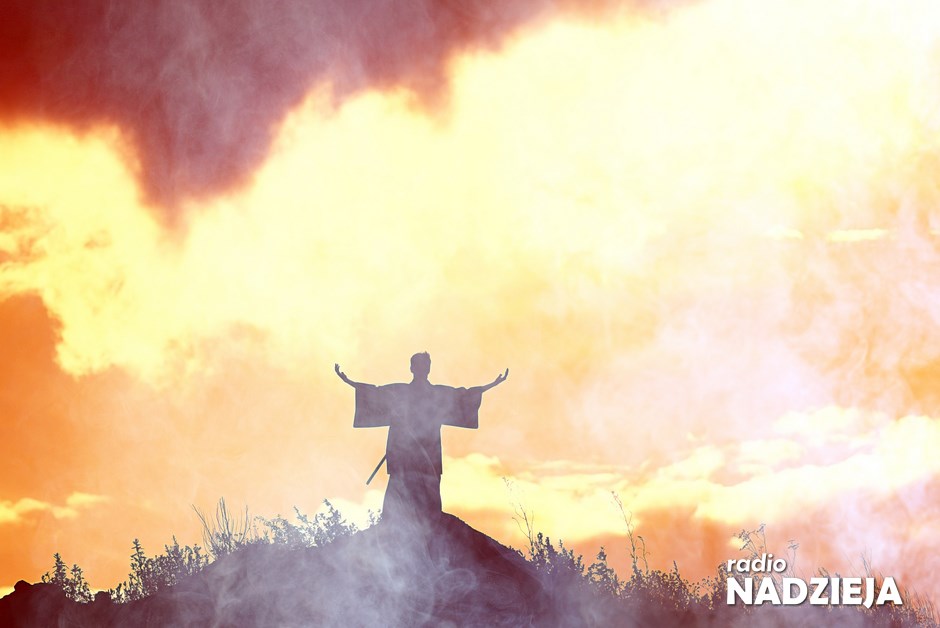 Silhouette monk on the mountain prayer moses faith god