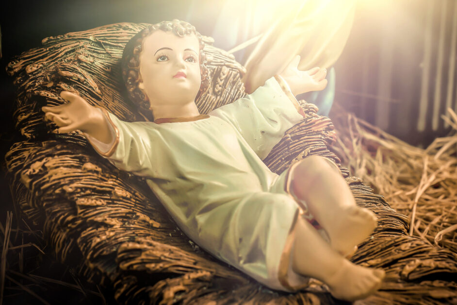 A Christmas nativity scene, with baby Jesus