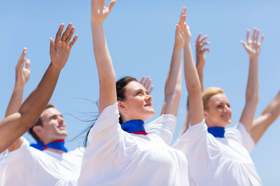 Christian chruch choir praising outdoors